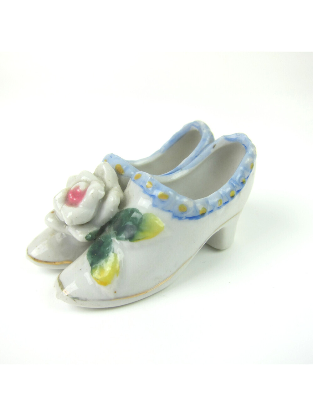 Vintage Ceramic Shoes Figurine Heels Flower Blue Pink Green Yellow Gold Japan